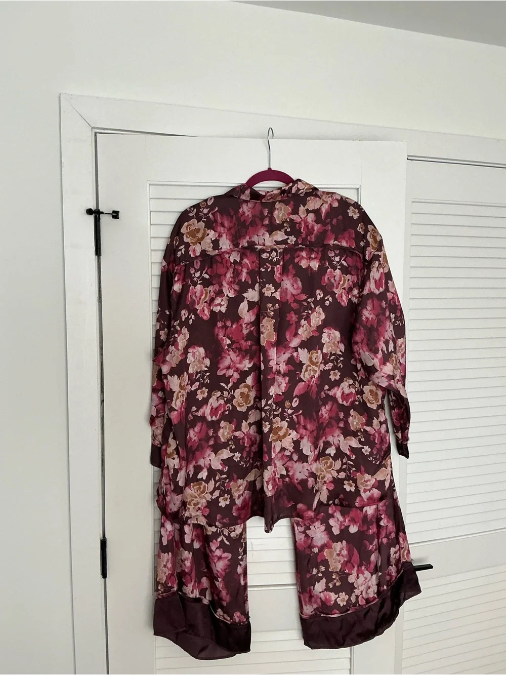 FP Dreamy Daisy Burgundy Floral Satin Pajama Set boho maximalism preppy size M